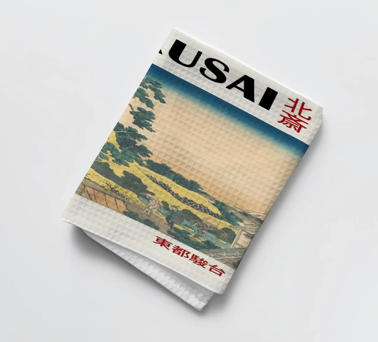 pedestrian architecture in cloudy sky hokusai tea towel by ungker store