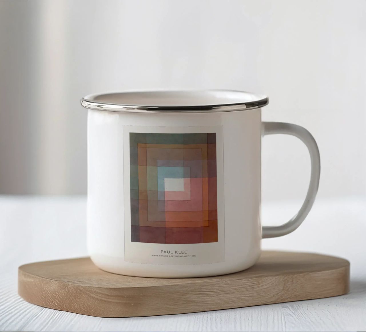 White Framed Polyphonically enamel mug by Alana Gallerie