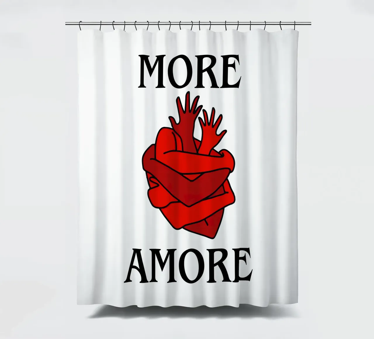 More Amore – Wrapped in Love shower curtain by Attaboy Dsgn