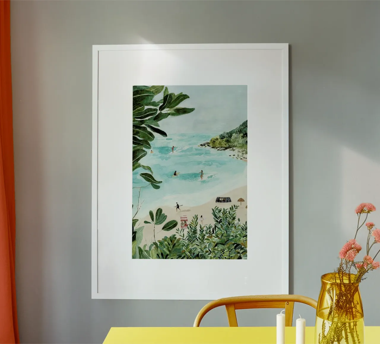 Sunny Beach poster with wooden frame by Isabelle Vandeplassche