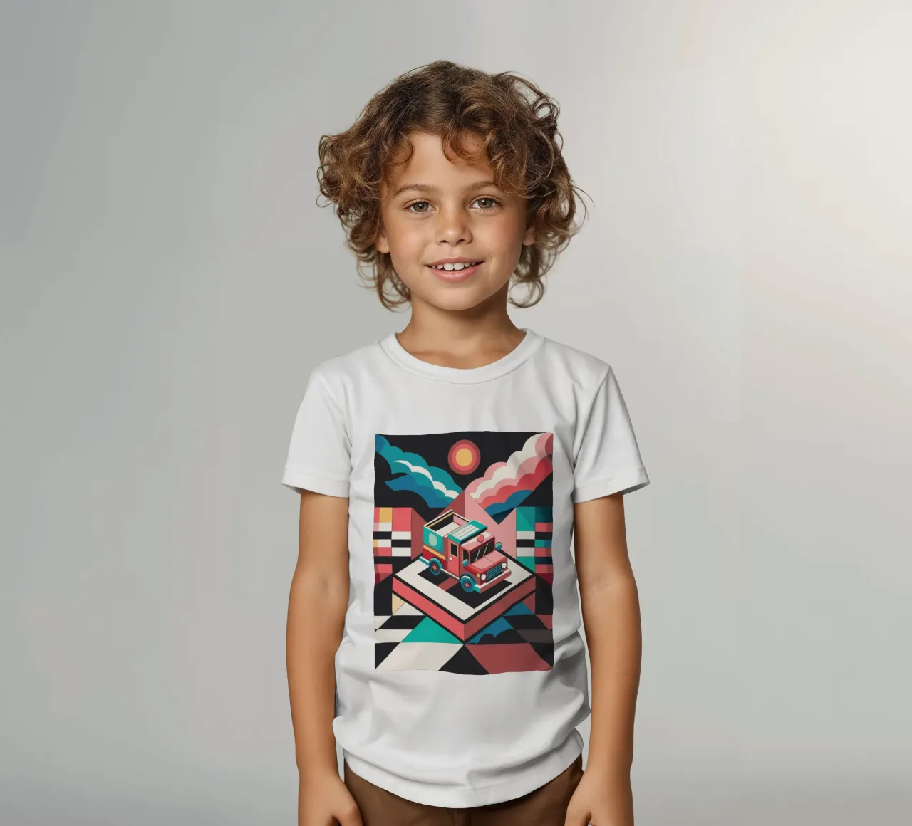 fire truck vector kids t-shirt by Elfath