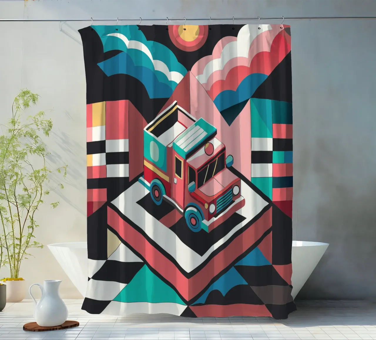 fire truck vector shower curtain by Elfath