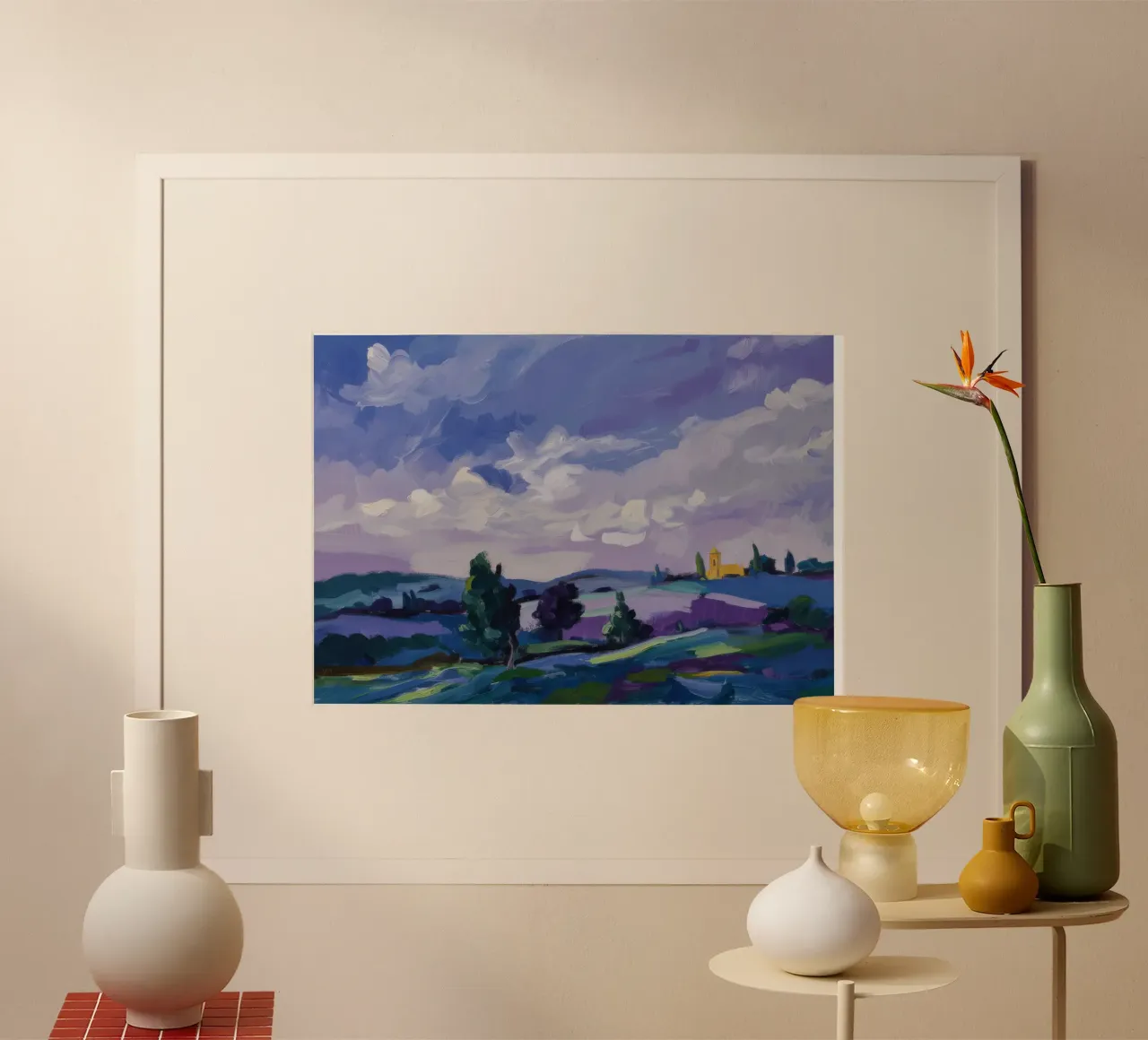 Crepuscolo Viola Vista poster con telaio in plastica da Celestial Harmony