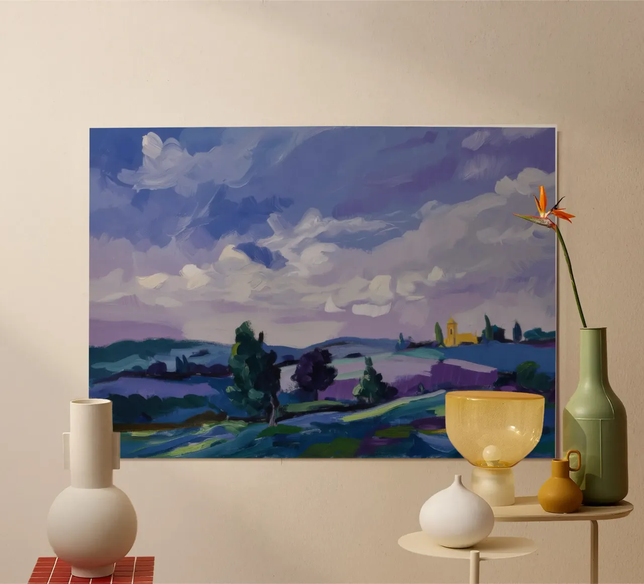 Crepuscolo Viola Vista poster con telaio in plastica da Celestial Harmony