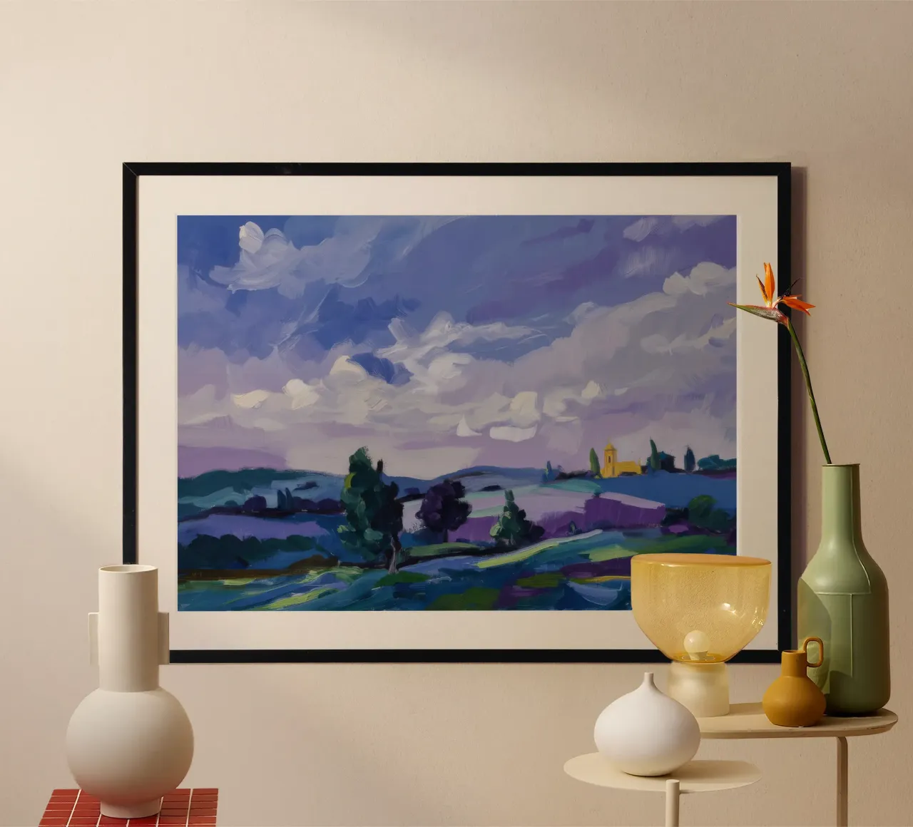 Crepuscolo Viola Vista poster con telaio in plastica da Celestial Harmony