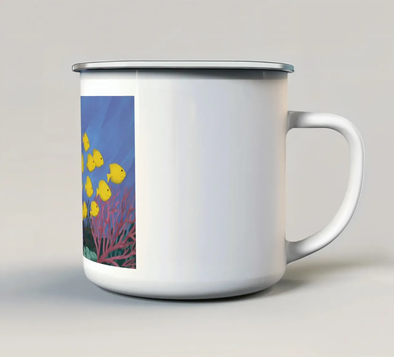 Poisson jaune flottant mug en émail de Silk Palette