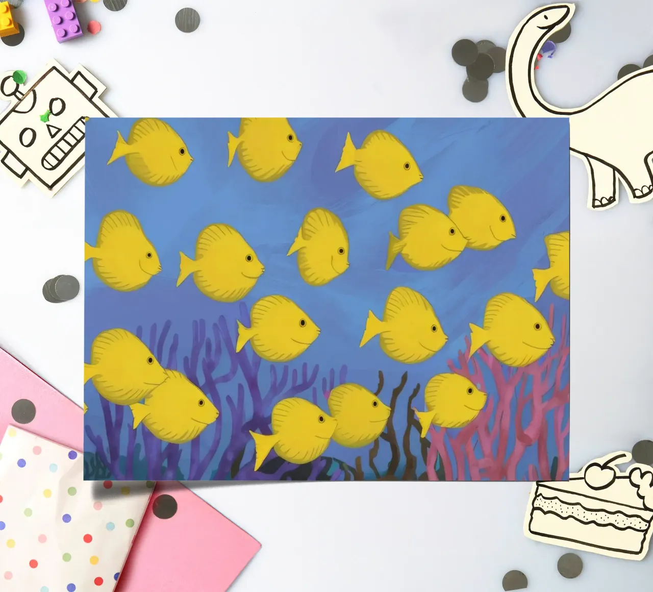 Poisson jaune flottant planche autocollant de Silk Palette