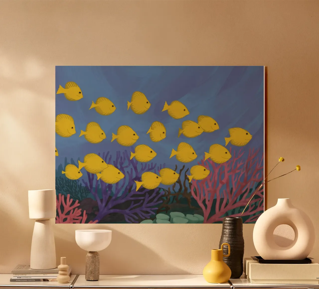 Poisson jaune flottant plexiglas de Silk Palette