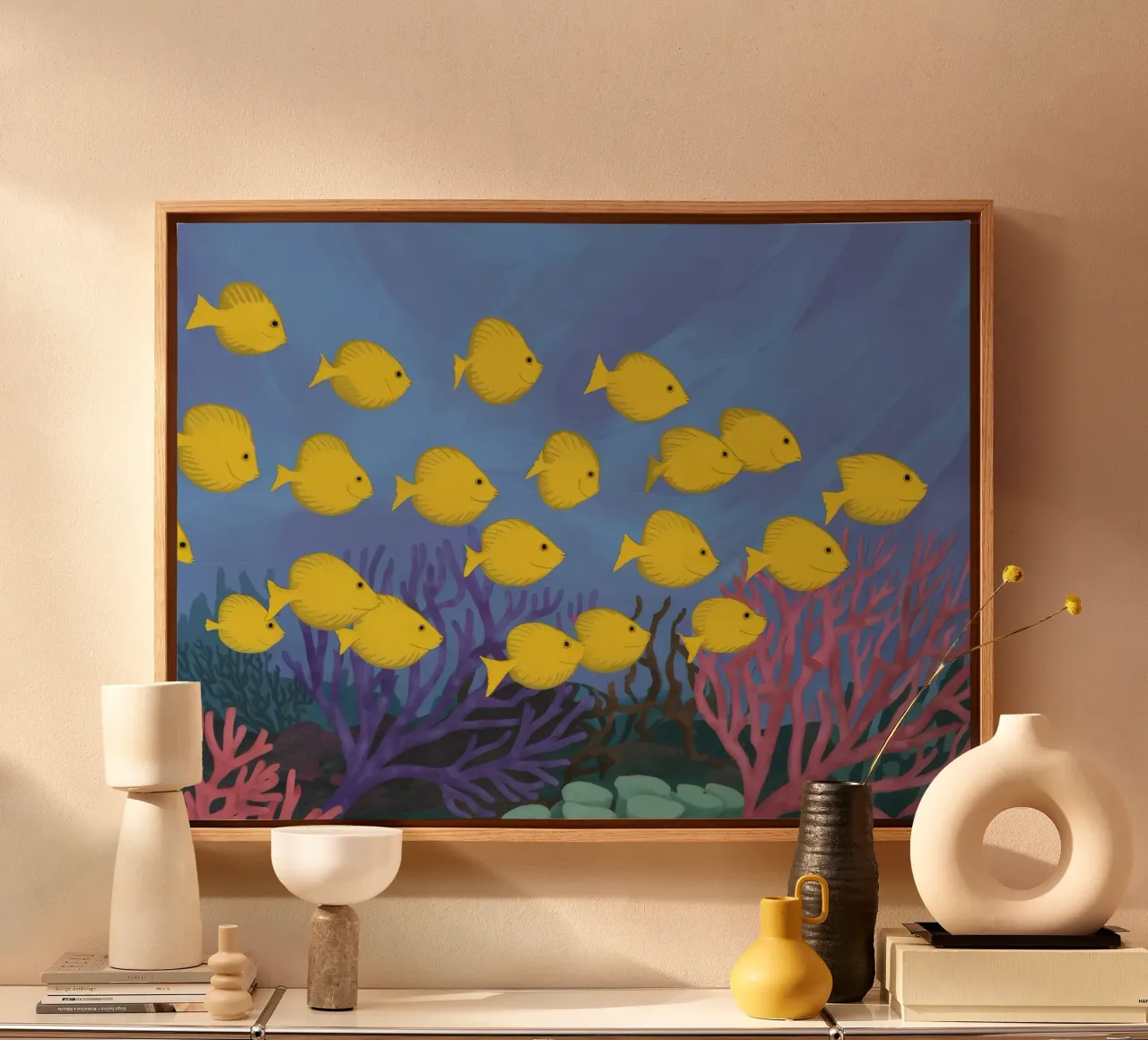 Poisson jaune flottant toile de Silk Palette