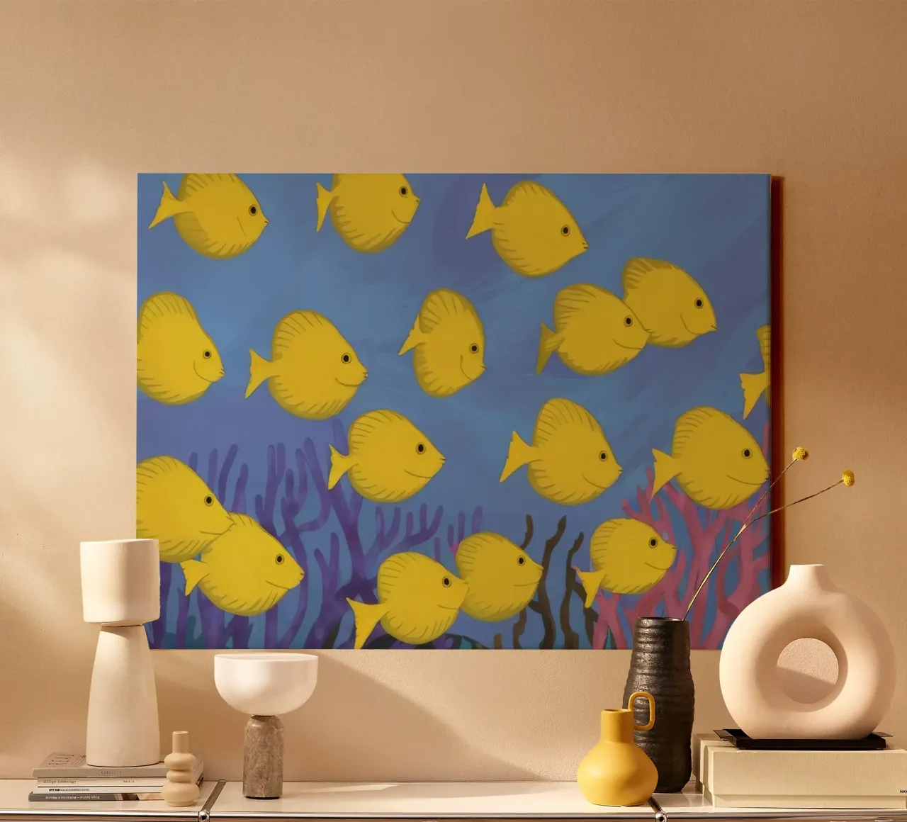 Poisson jaune flottant toile de Silk Palette