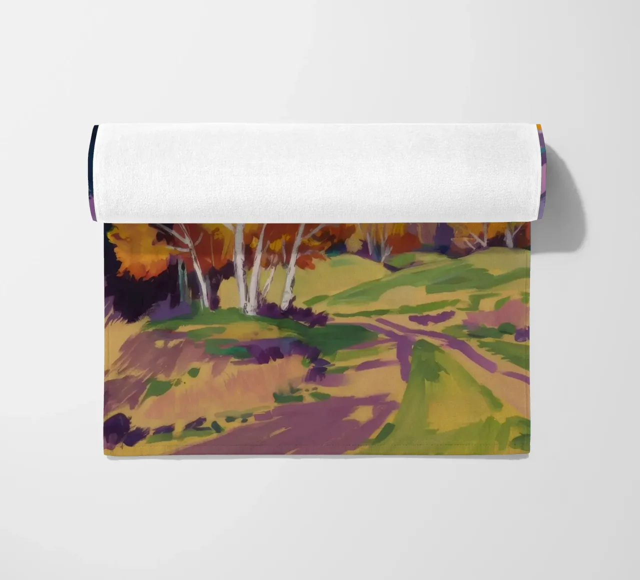 Birch Path Autumn beach towel by Radiance Landscape