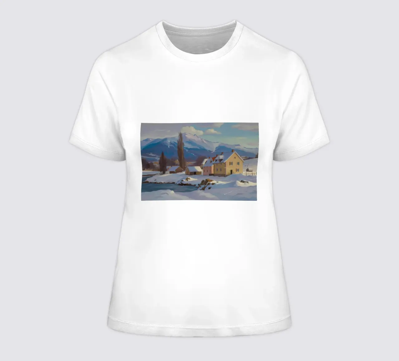 Wintry Cabin Repose women's fitted t-shirt by Celestial Harmony