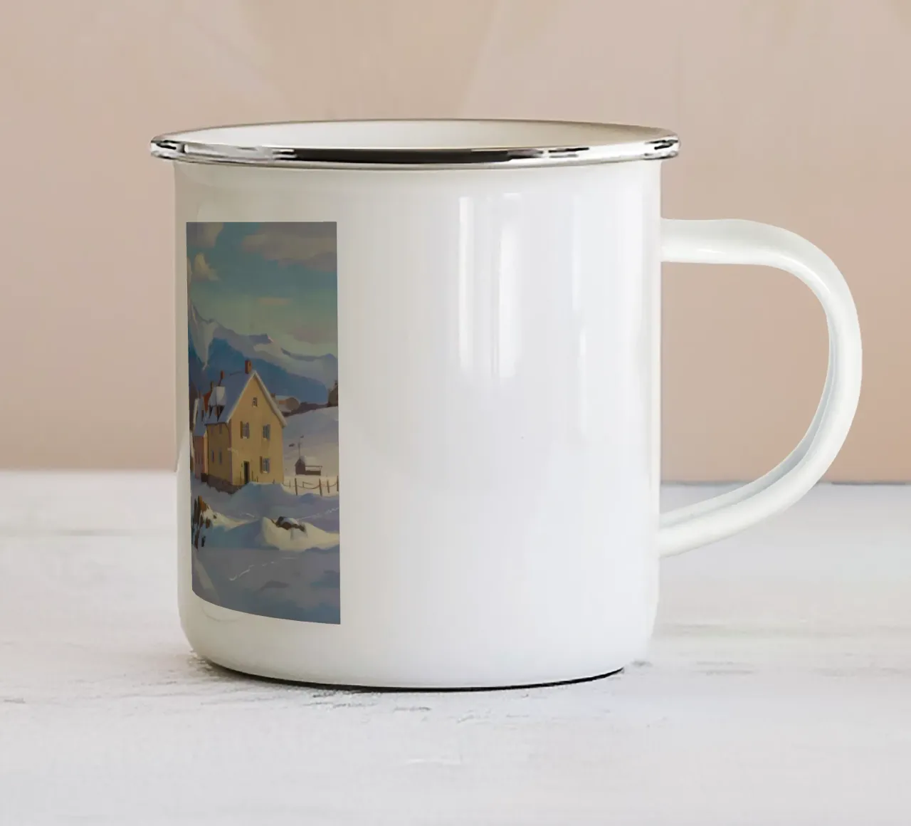 Riposo invernale in baita tazza in smalto da Celestial Harmony