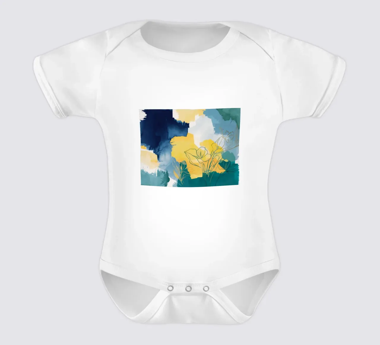 Sunset Flora Sketch short-sleeve baby romper by Dream Spectrum