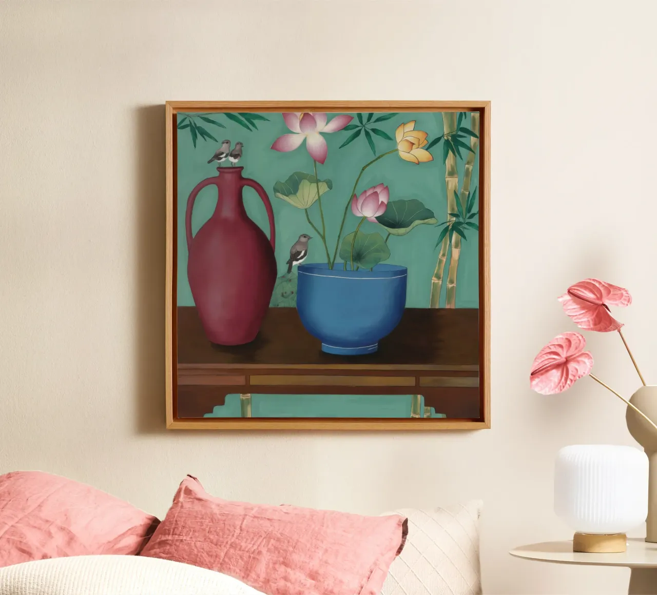 Terracotta groenblauw Duet canvas met Baklijst van Opal Strokes