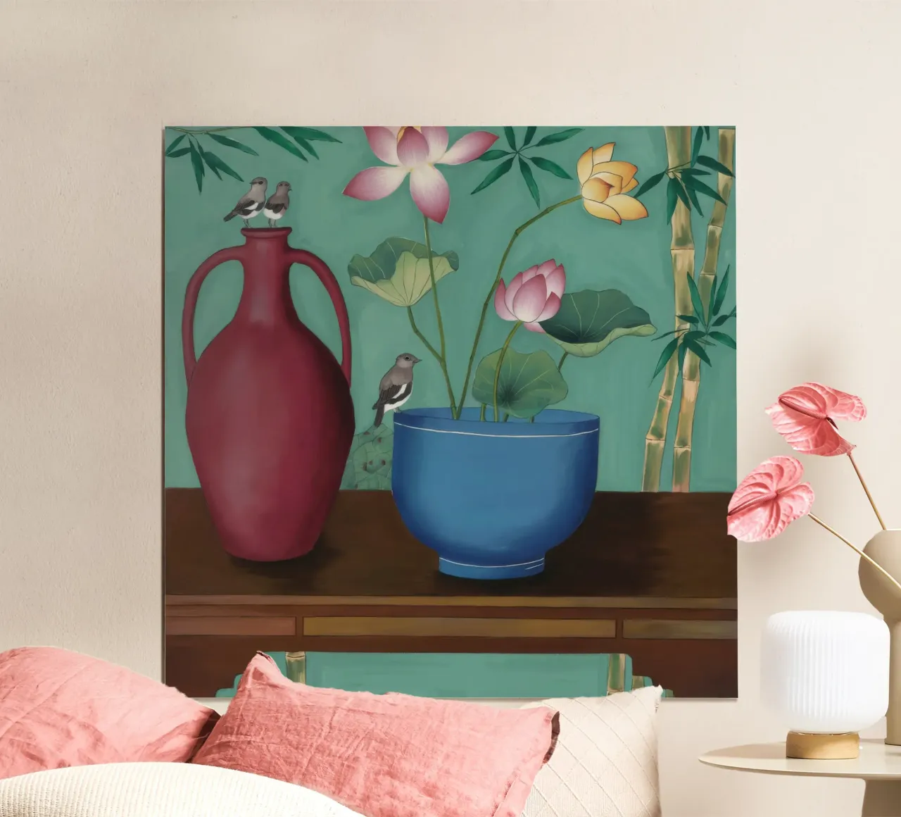 Terracotta Teal Duet poster con telaio in alluminio da Opal Strokes
