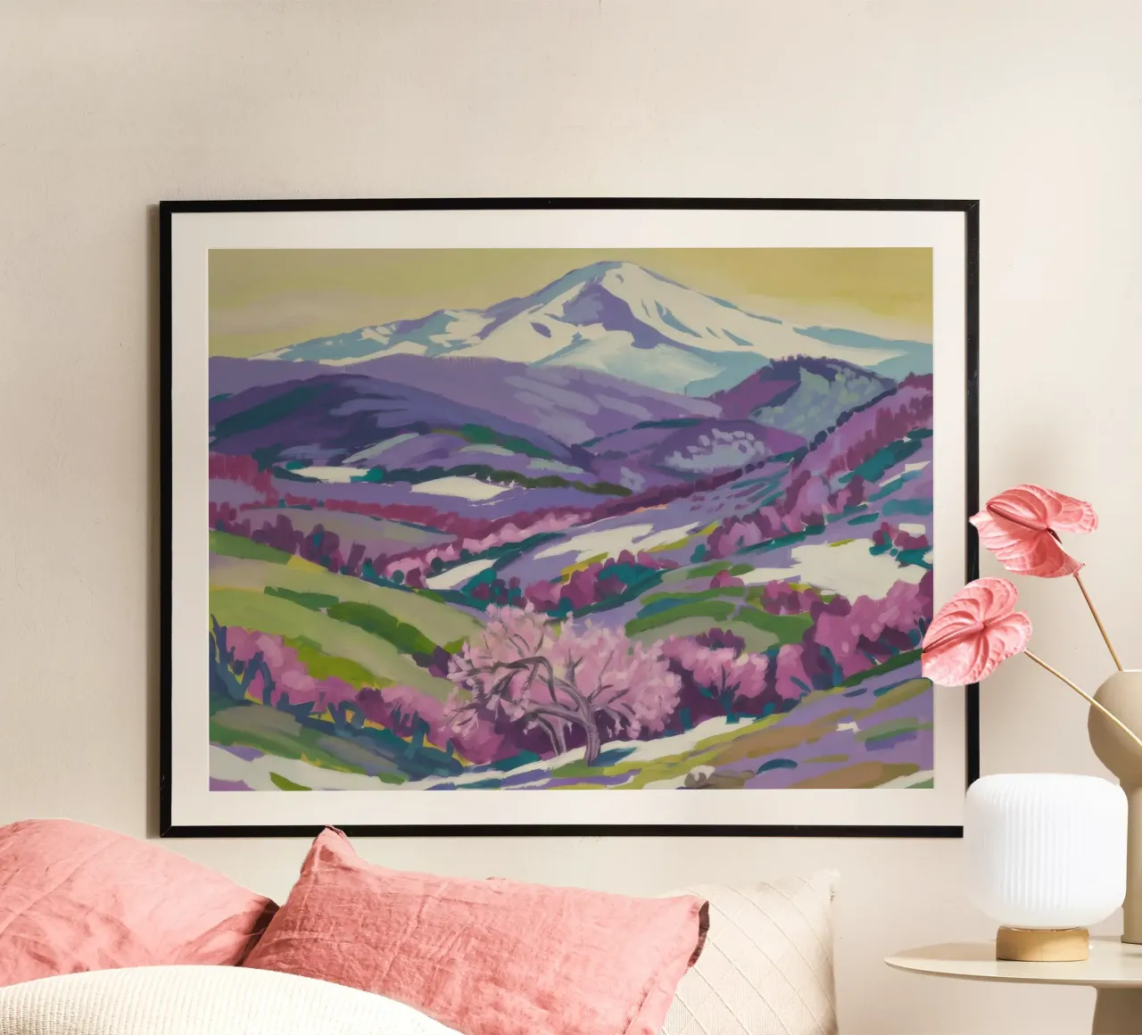 Maestà della collina dei fiori poster con telaio in alluminio da Celestial Harmony