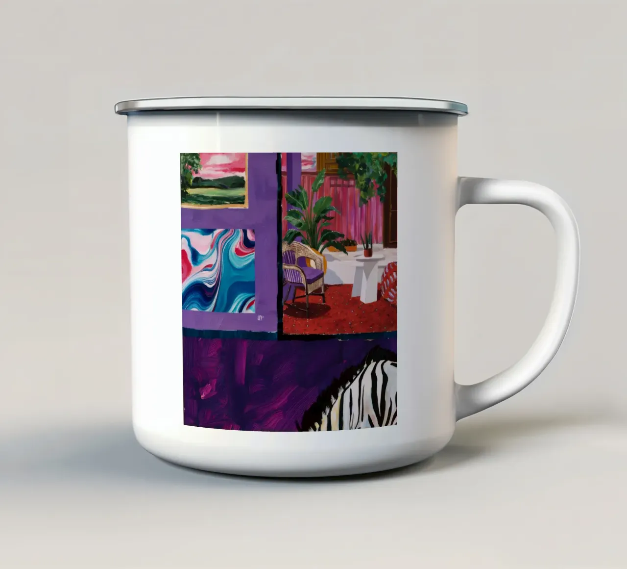 Zebra Swirl Lounge emaille mok van Opal Strokes