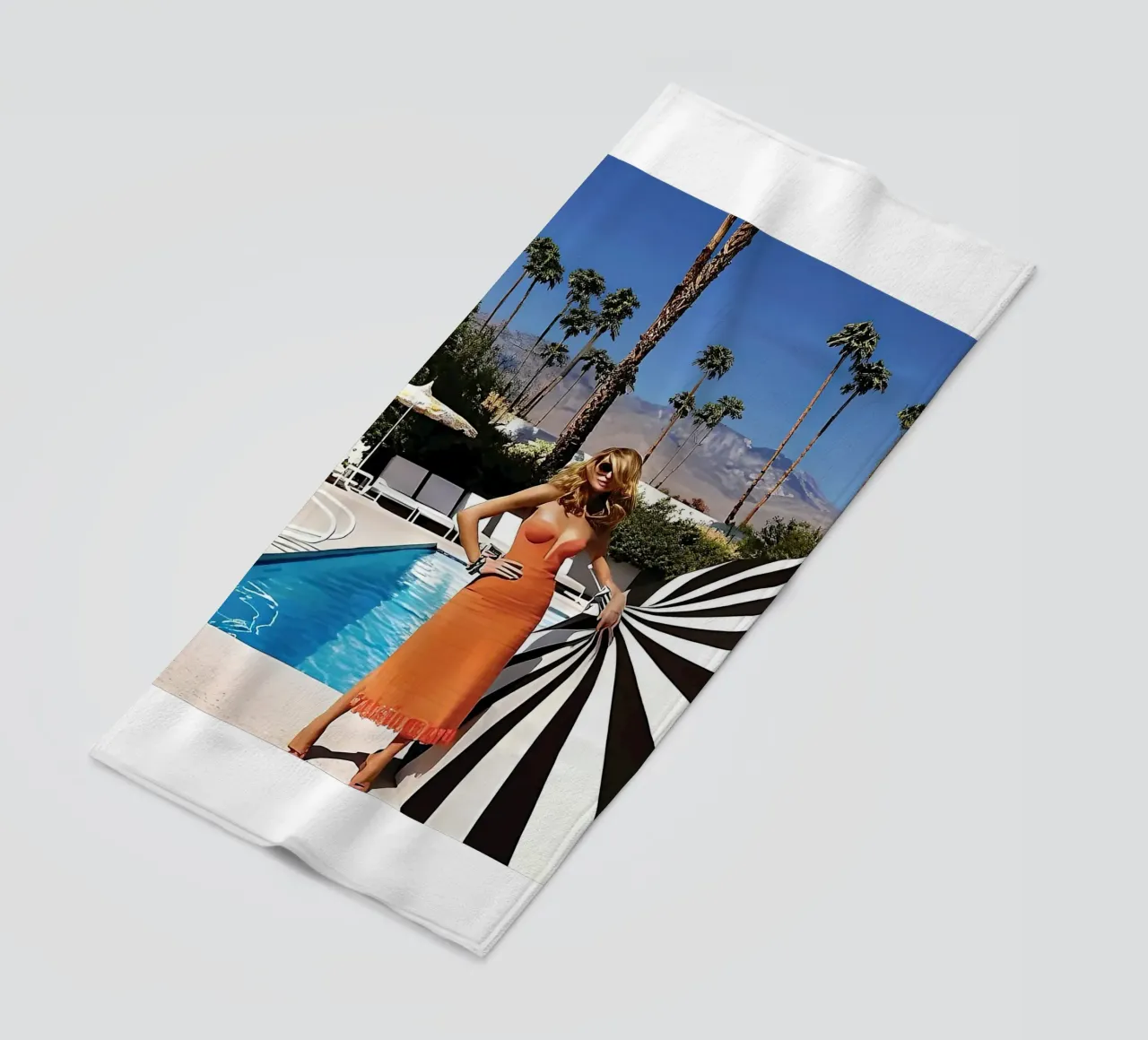 cool women Pool Side Slim Aaron beach towel by Slim Aarons Vintage