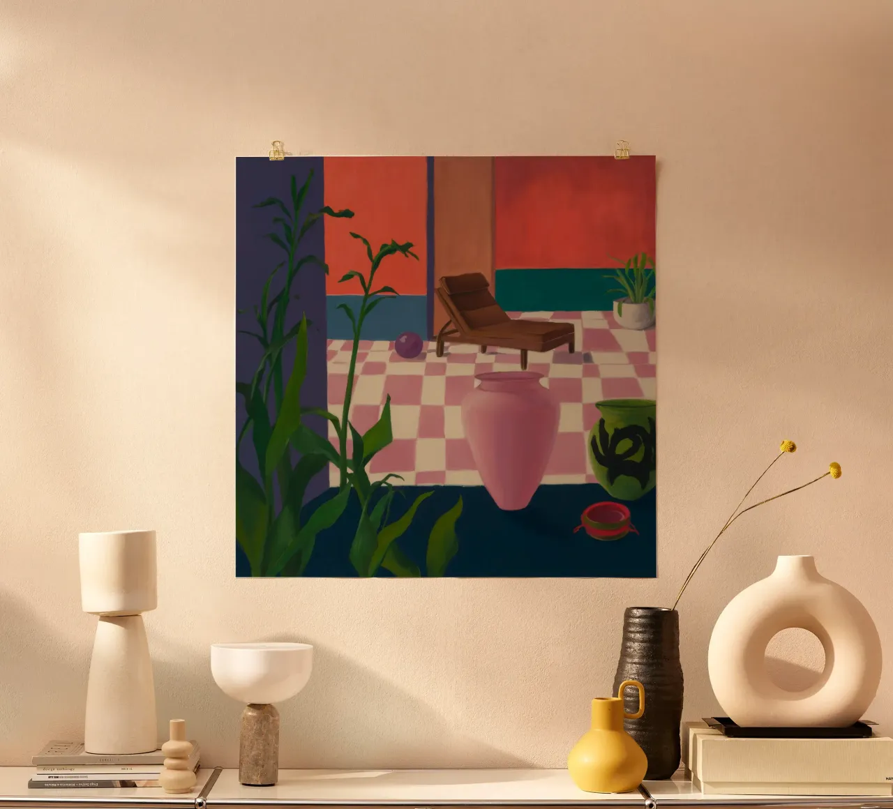 Riposo al sole a scacchi poster con telaio in plastica da Opal Strokes