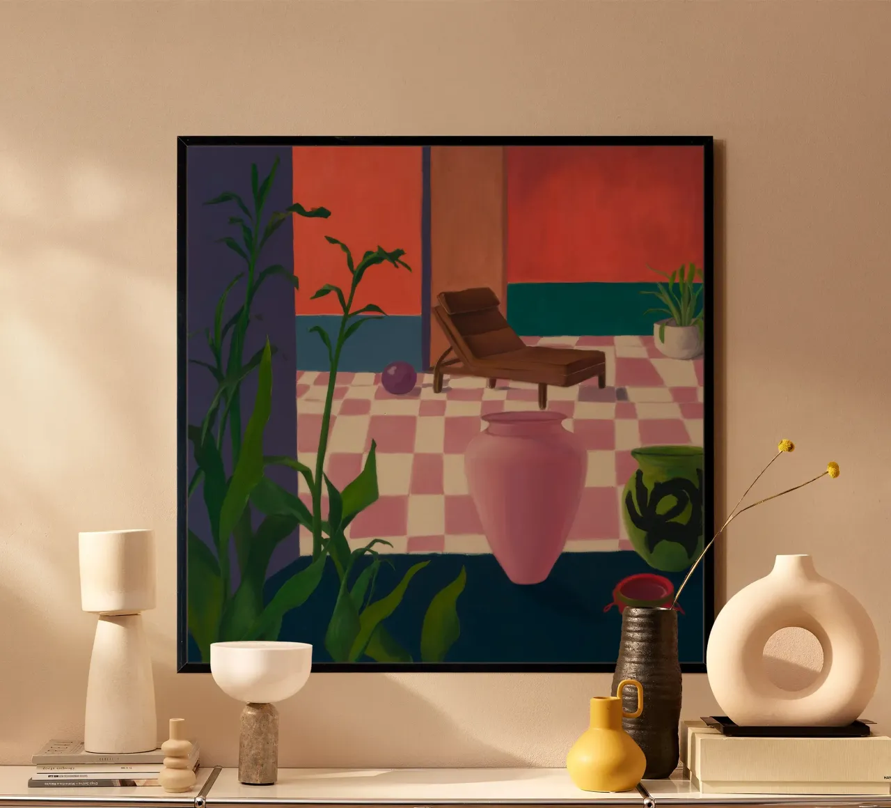Riposo al sole a scacchi poster con telaio in plastica da Opal Strokes