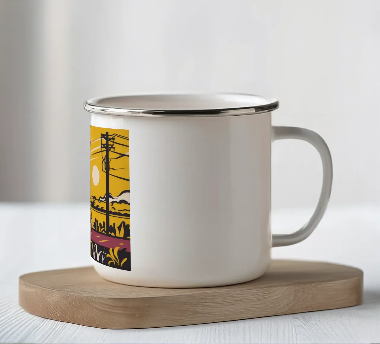 Silhouette di ciclista al tramonto tazza in smalto da Silk Palette
