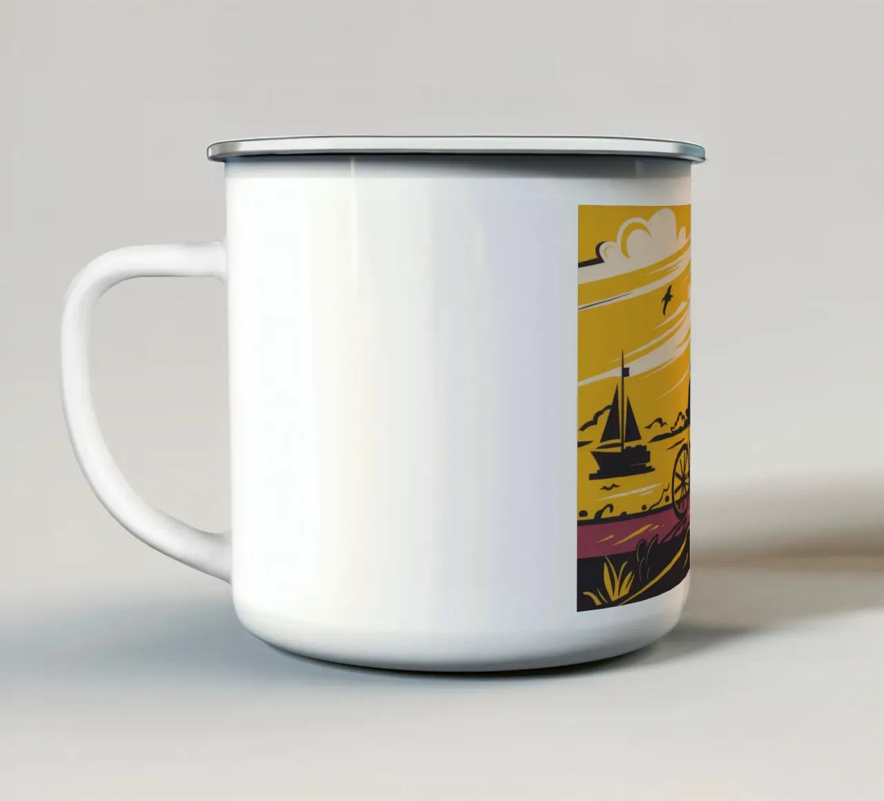 Silhouette di ciclista al tramonto tazza in smalto da Silk Palette