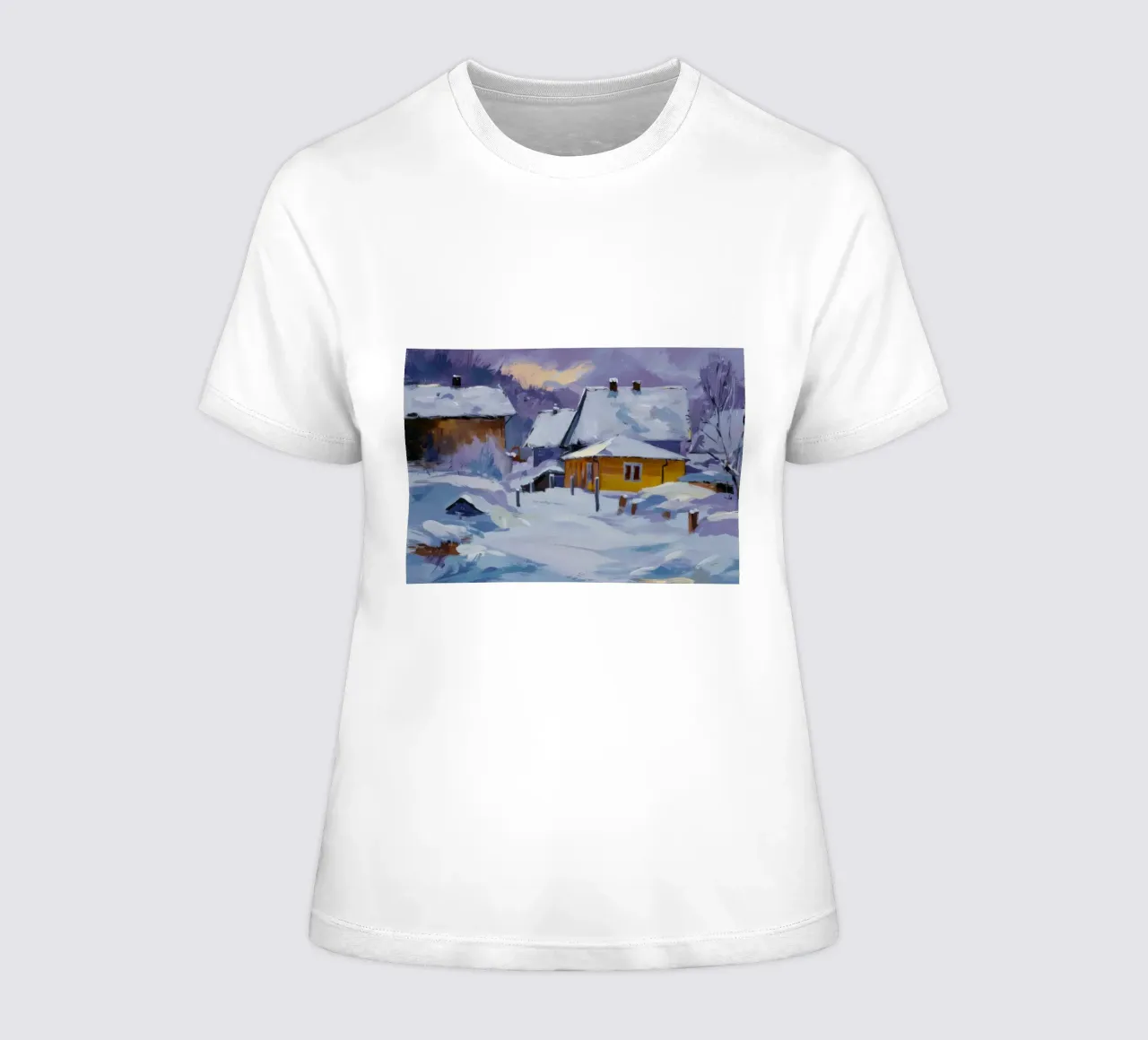 Sunlit Snow House women's fitted t-shirt by Celestial Harmony