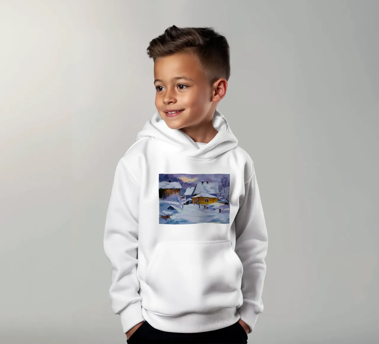 Sunlit Snow House kids hoodie by Celestial Harmony