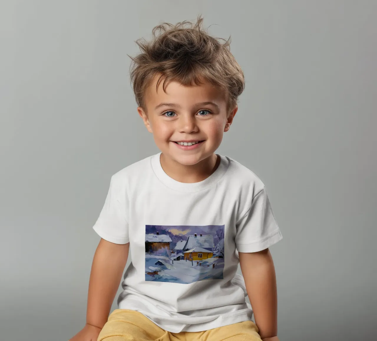 Sunlit Snow House kids t-shirt by Celestial Harmony