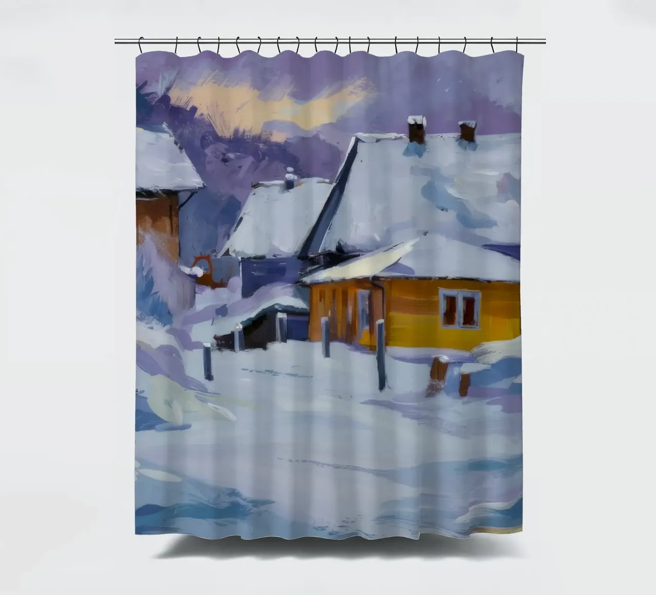 Sunlit Snow House shower curtain by Celestial Harmony