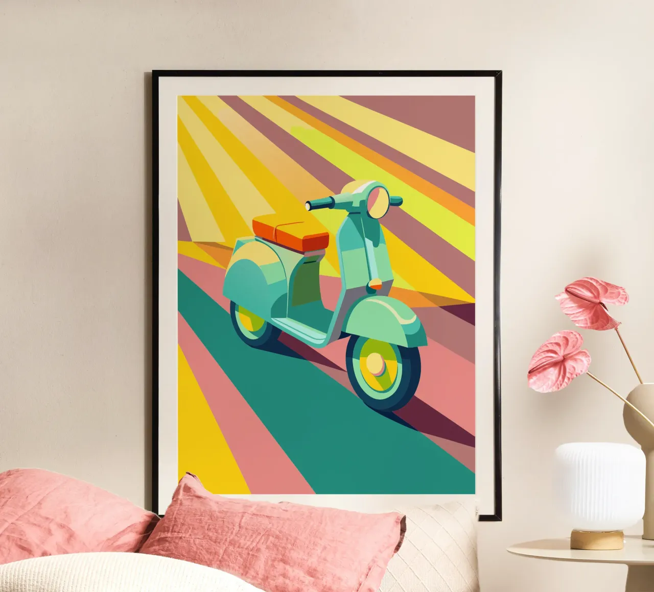 scooter vettoriale poster con telaio in legno da Elfath