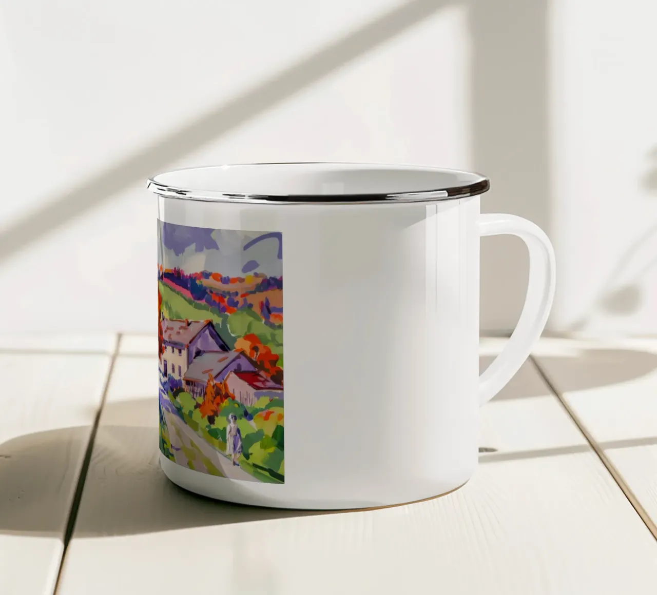 Corsia d'autunno in fiamme tazza in smalto da Celestial Harmony