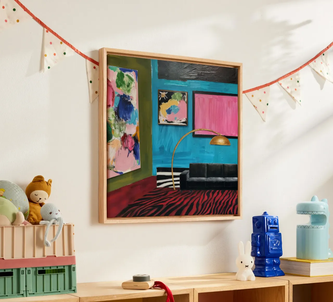 Azure Zebra Lounge canvas met Baklijst van Opal Strokes