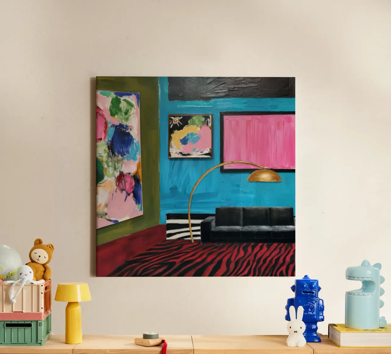 Azure Zebra Lounge canvas met Baklijst van Opal Strokes