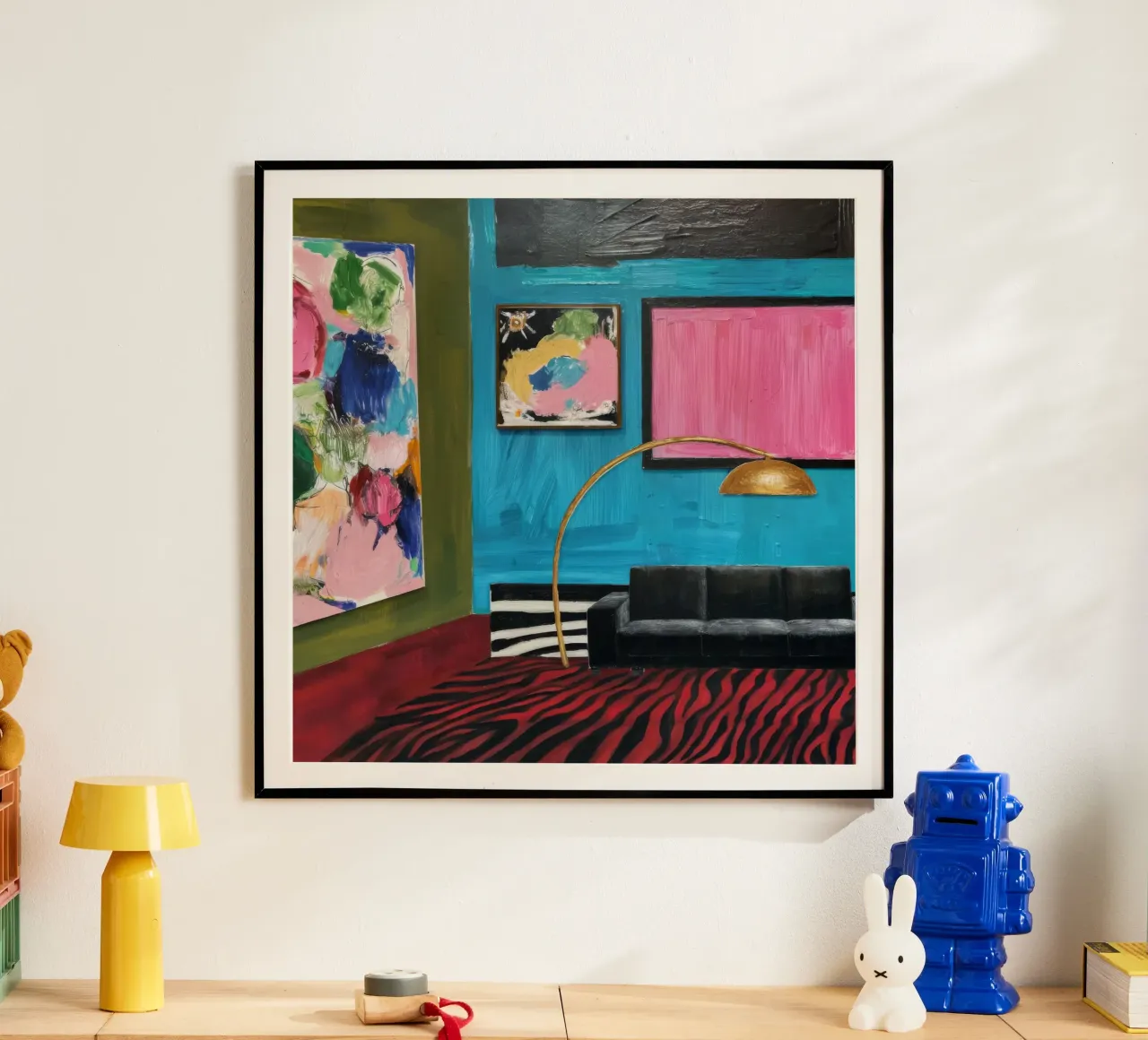 Salotto Azzurro Zebra poster con telaio in plastica da Opal Strokes