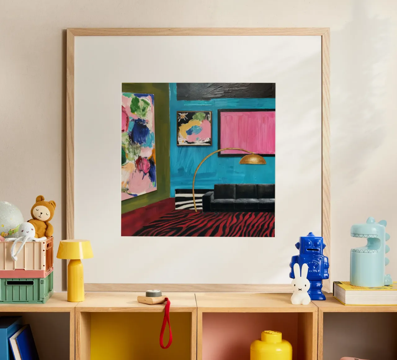 Salotto Azzurro Zebra poster con telaio in plastica da Opal Strokes