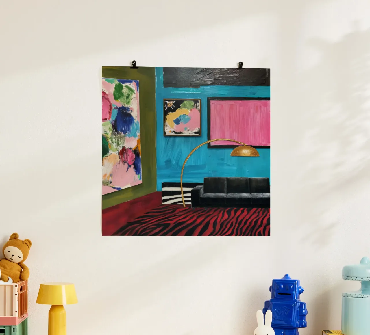 Salotto Azzurro Zebra poster con telaio in plastica da Opal Strokes