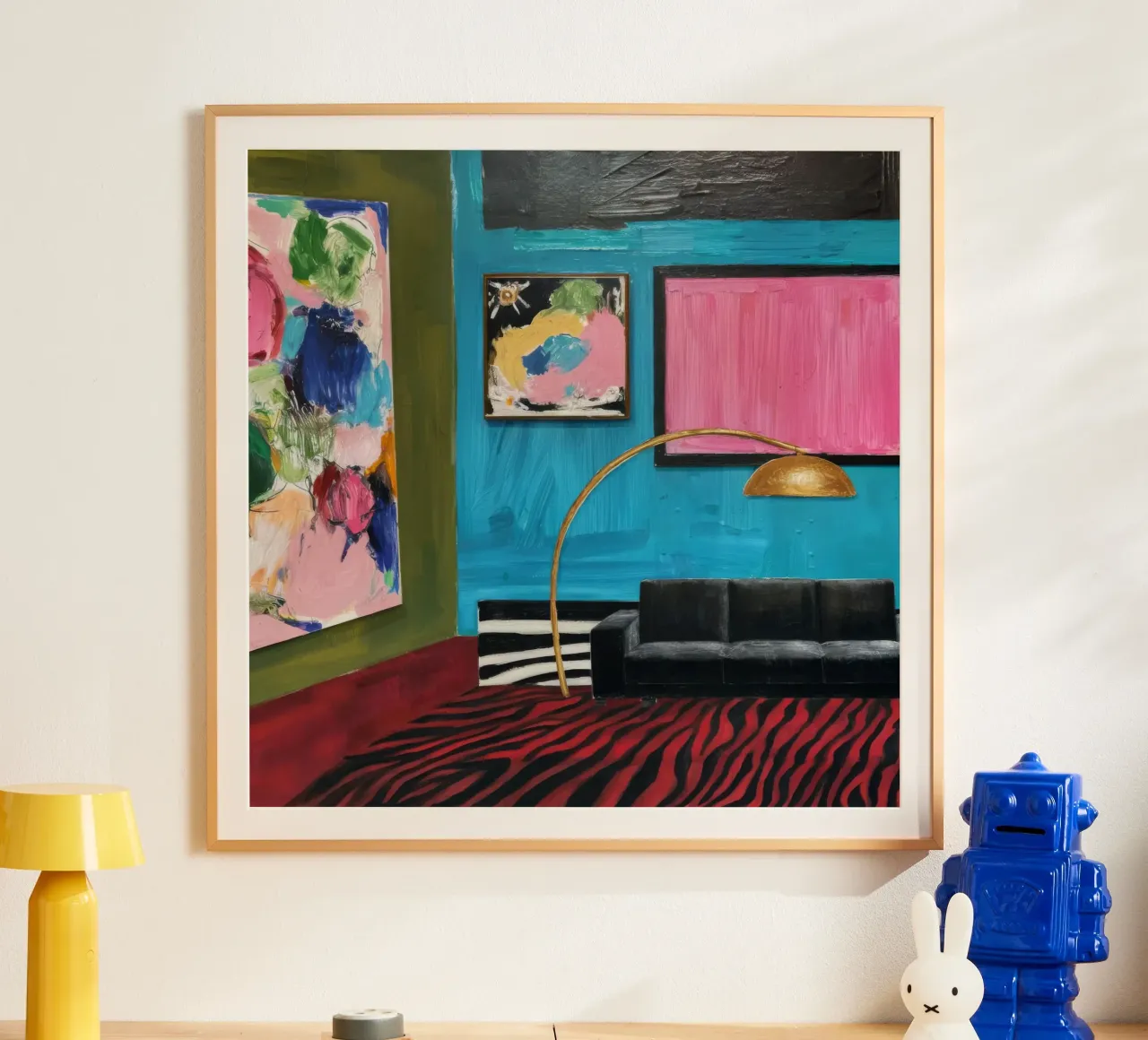 Salotto Azzurro Zebra poster con telaio in plastica da Opal Strokes