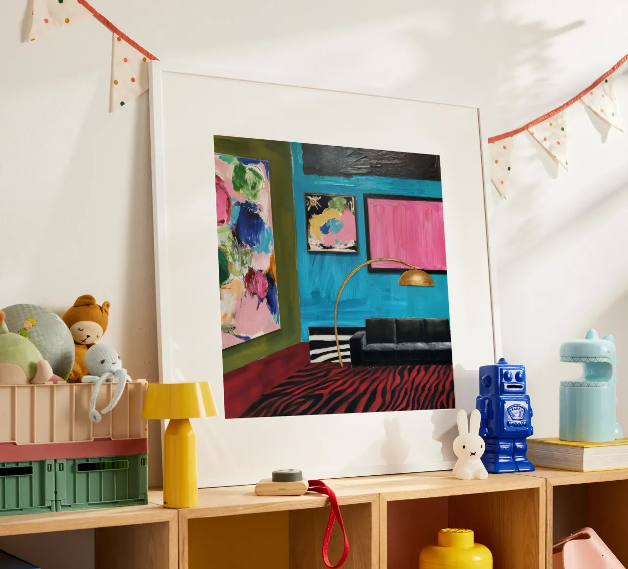 Salotto Azzurro Zebra poster con telaio in plastica da Opal Strokes