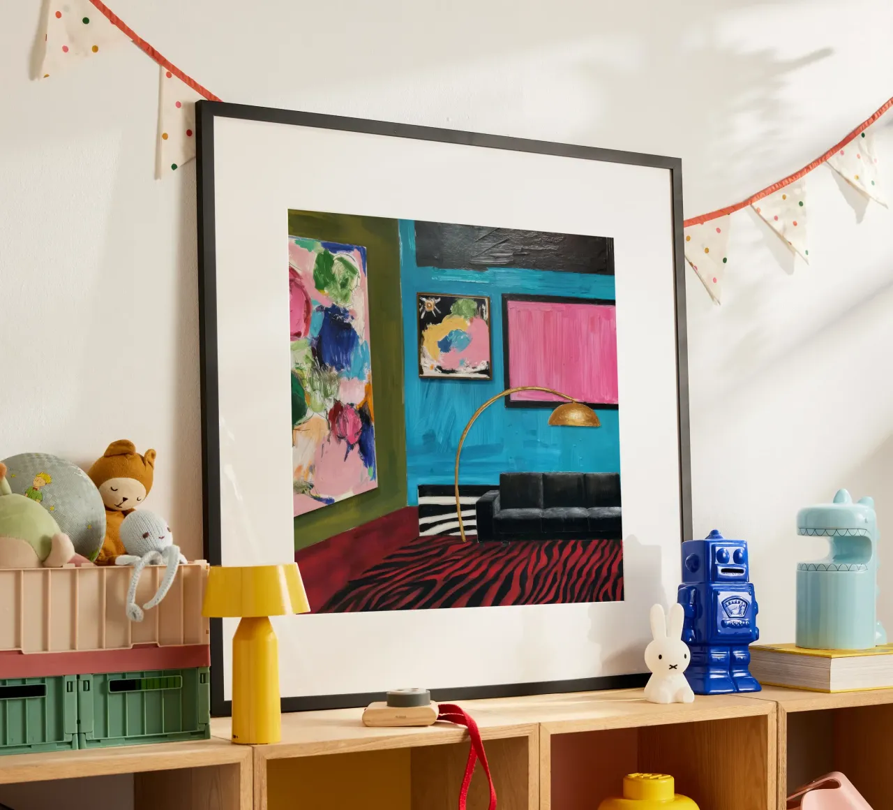 Salotto Azzurro Zebra poster con telaio in plastica da Opal Strokes