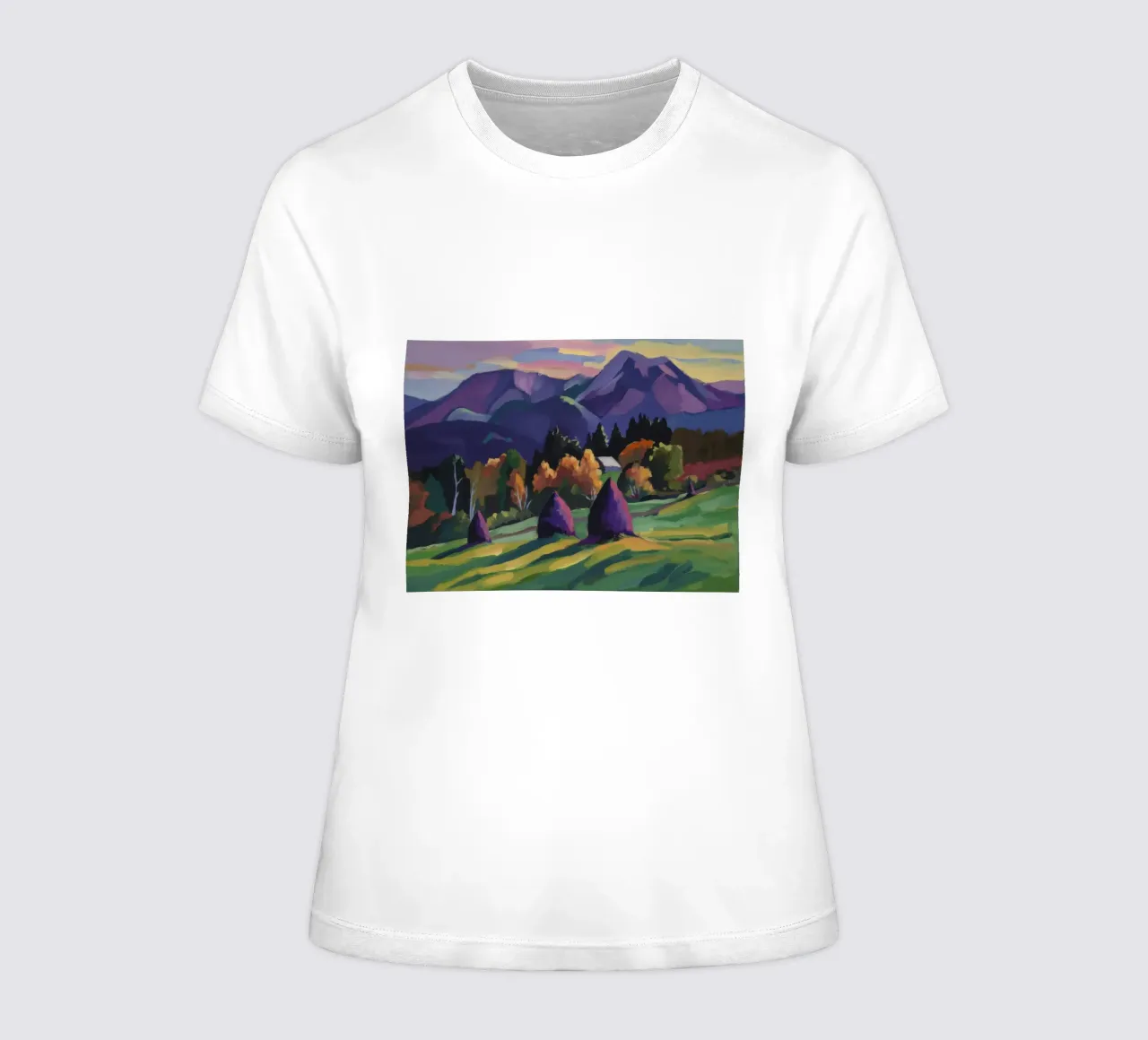 Alpine Haystack Dreams women's fitted t-shirt by Radiance Landscape