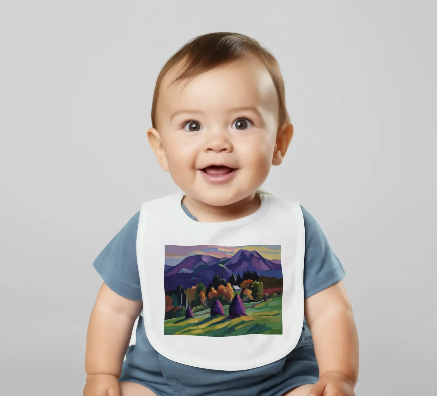 Alpine Haystack Dreams baby bib by Radiance Landscape