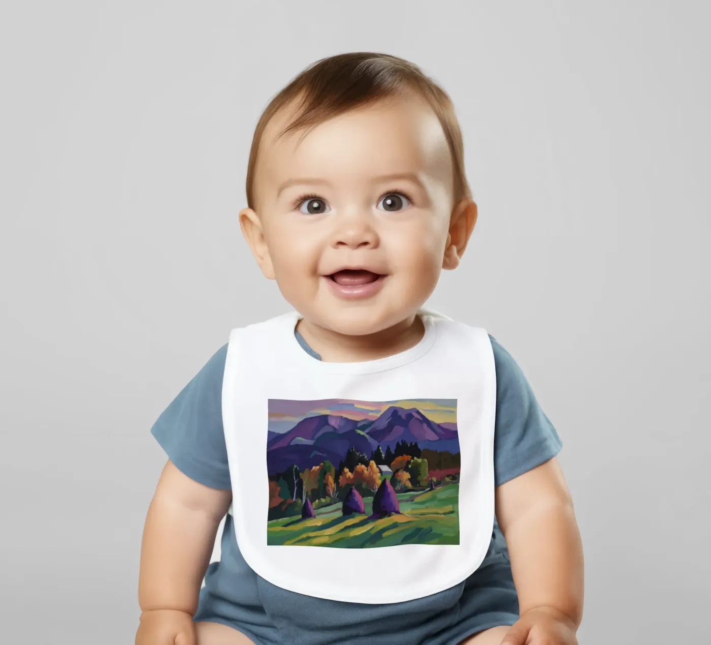 Alpine Haystack Dreams baby bib by Radiance Landscape