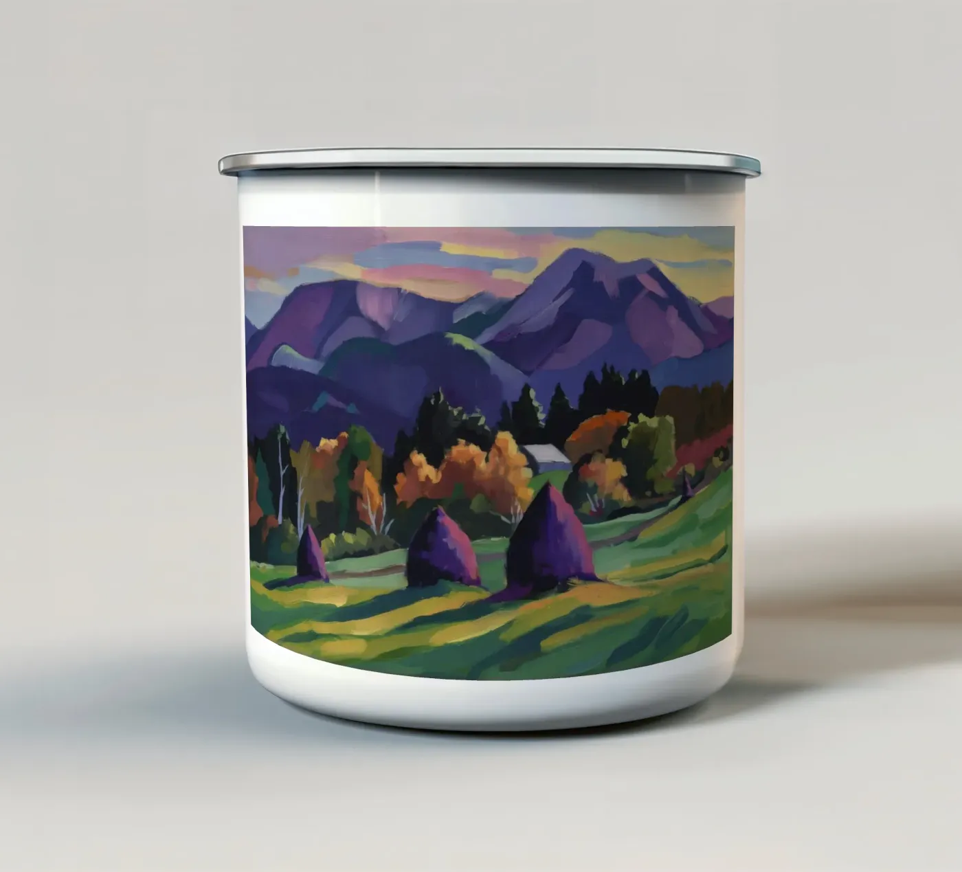 Alpine Haystack Dreams enamel mug by Radiance Landscape
