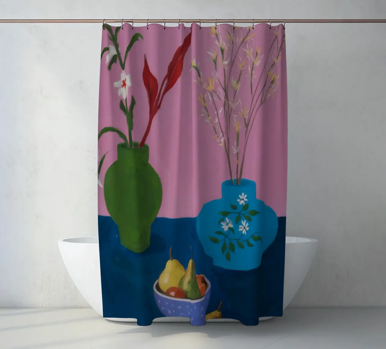 Verdant Plate Bloom shower curtain by Opal Strokes