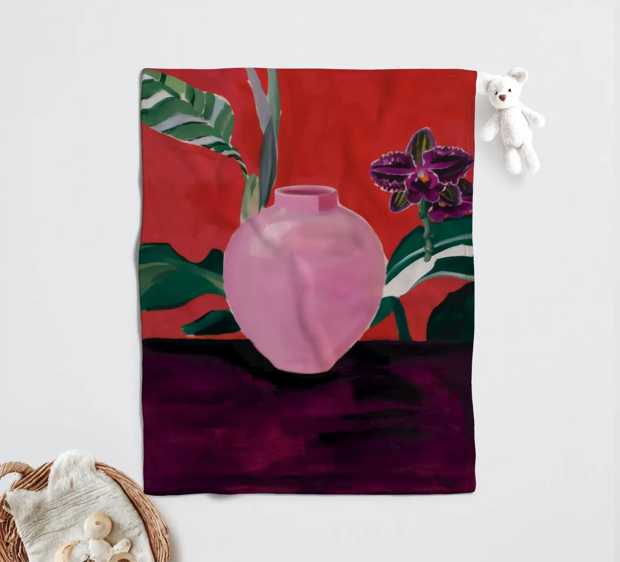 Roseate Leaf Lush fleece blanket by Opal Strokes
