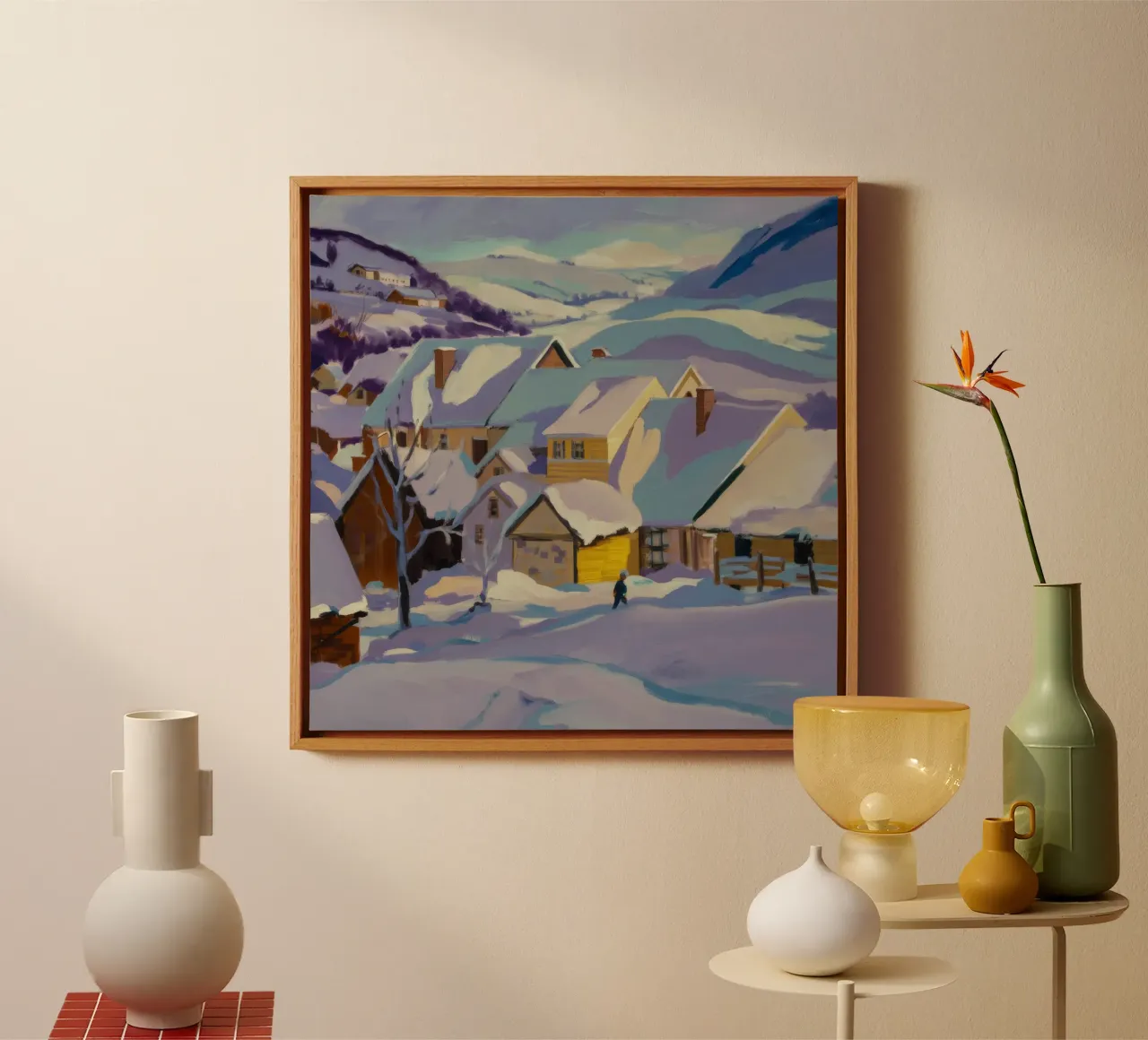 Snowfall Evening Glow canvas with Floater frame by Celestial Harmony