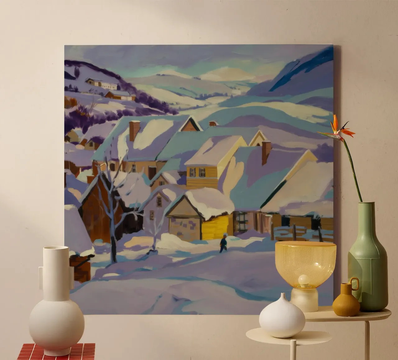 Snowfall Evening Glow canvas with Floater frame by Celestial Harmony
