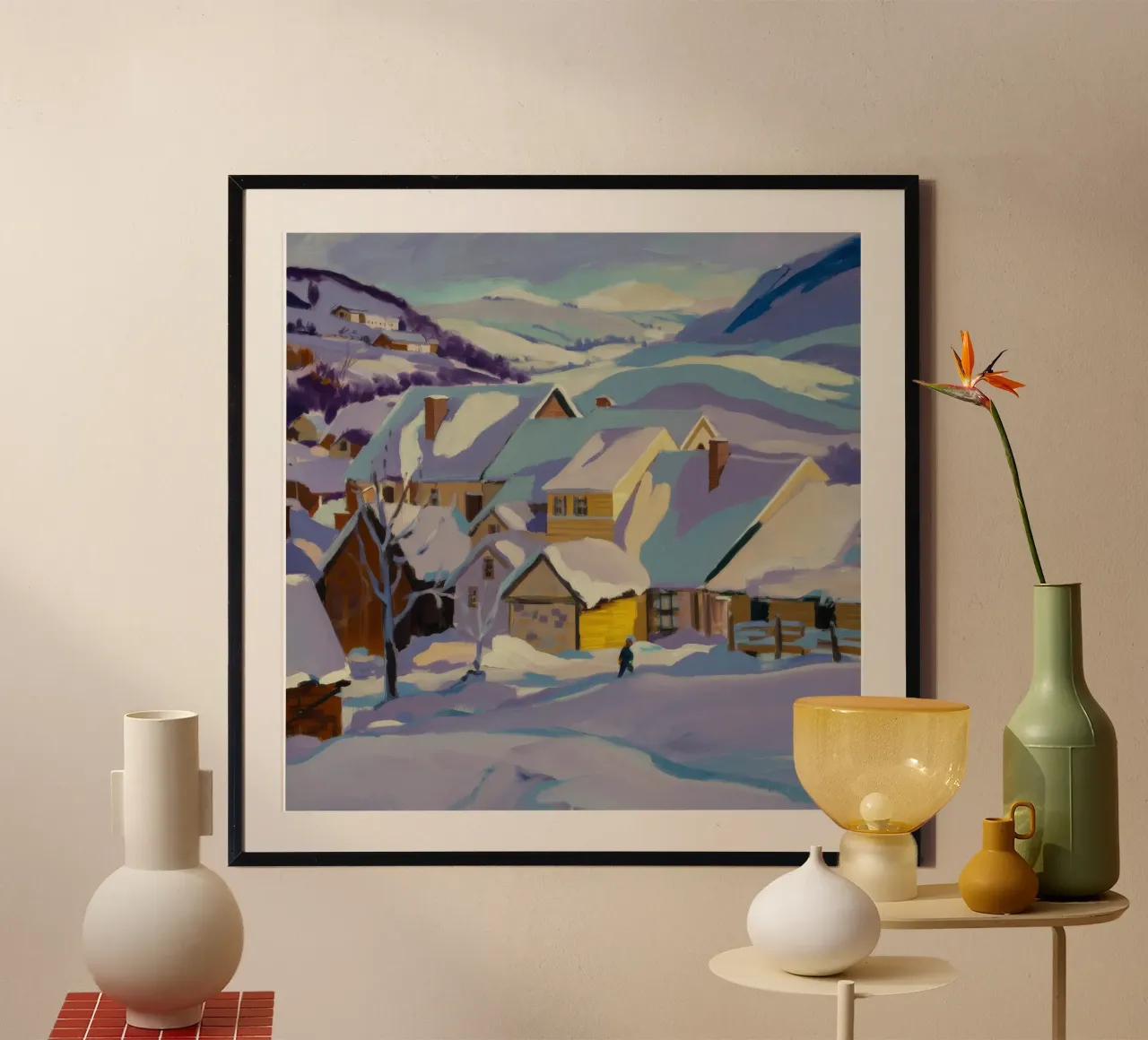 Nevicata Bagliore della sera poster con telaio in alluminio da Celestial Harmony